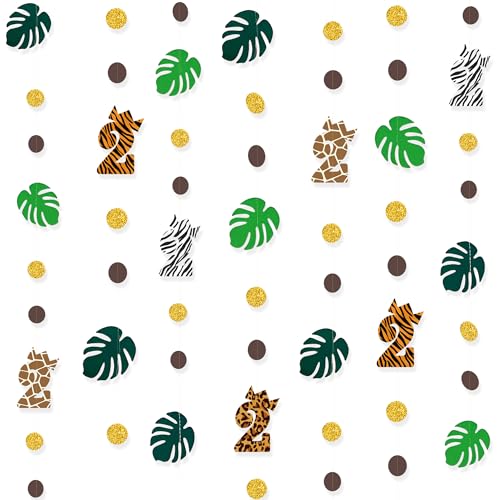Two Wild Birthday Party Decorations Brown Gold Circle Dot Palm Leaf Jungle Theme Garland 2 Year Old Bday Palm Leaf Dots Streamer for Safari Animal Welcome 2 the Jungle Happy Birthday Party Supplies