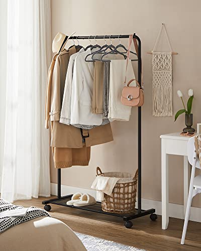 SONGMICS Kledingrek, kledingstang op wieltjes, tot 40 kg belastbaar, van metaal, met roosterplank, zwart HSR25BK - Image 4