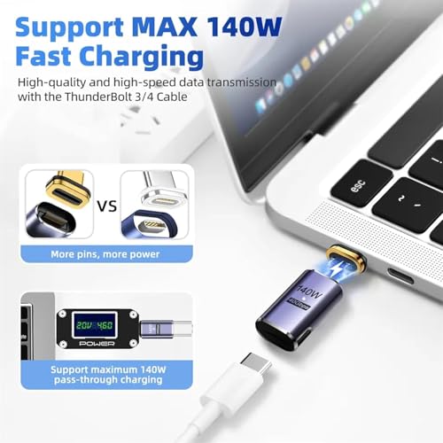 Image of Tobo Magnetic Adapter Straight, USB4.0 C Male to C Female Magnetic Elbow 40GB Adapter, s Data Transfer Compatible with USB-C Mobile Phone,Laptops&Tablets(TD-1105TC) (Pack of 1)
