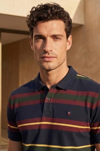 Image of Louis Philippe Men's Slim Fit Striper Design Aesthetic Solid Pique Half Sleeve Polo Tshirt with Stretch