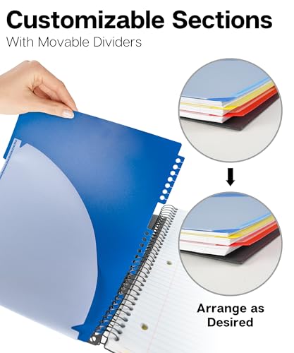 Image of Dunwell 3-Subject Notebook College Ruled 8.5 x 11 (Black), 150 Sheets (300 Pages), Spiral Notebook 8.5x11 with Tabs, Movable Dividers, Storage Pockets, Protective Plastic Covers