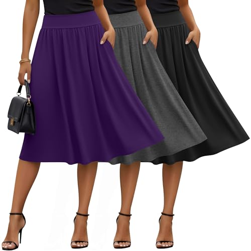 Evervibe 3 Pcs Womens Midi Skirts Knee Length with Pockets