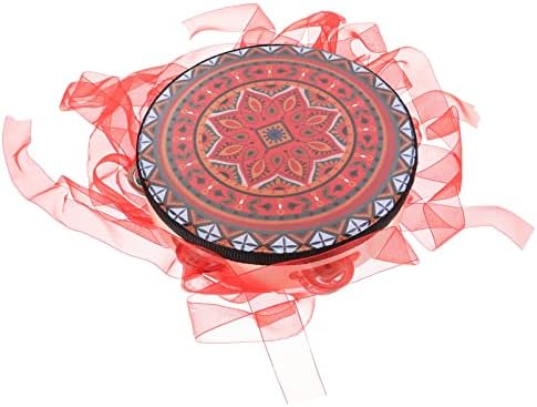 Milisten Tambourine with Ribbon Handbell Drum Bell Metal Jingles Hand Drum Percussion Instrument for Dance Kids Party Games 8 Inch