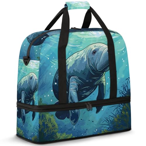 Large Weekender Overnight Bags Cute Animal Cartoon Walrus Travel Duffel Bag for Women Men Gym Bag With Shoe Compartment Foldie Travel Tote Bag Carry On Personal Item Bag for Travel Gym Sports
