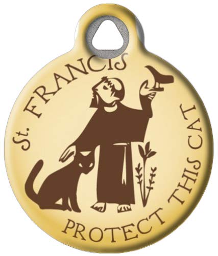 Dog Tag Art Religious Custom Pet Id Tag For Dogs And Cats, Personalized Dog Tag With Customized Identification Information, St. Francis Protect This Cat, Small (7/8" Diameter) #TOP13