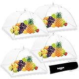 4 Stück Mesh-Food-Covers, 17 Zoll aufblasbare Essensschirme (Food Umbrella Tent Covers), Netzdome für Obst und Kuchen, für Outdoor-Gebrauch, Gartentents, Partys, Picknicks (White-4PCS)