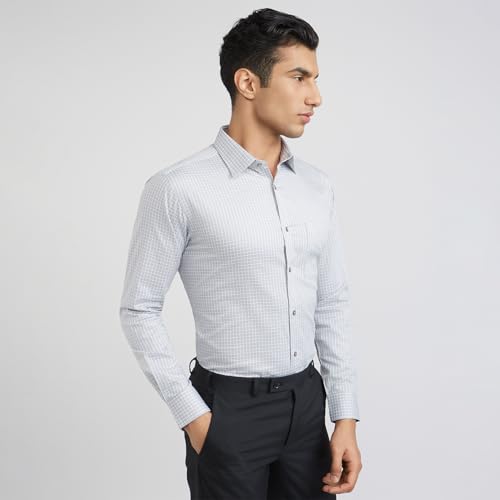 Image of Raymond Men's Pure Cotton Structure Pattern Slim Fit Semi Cutaway Collar Full Sleeve Formal Shirt