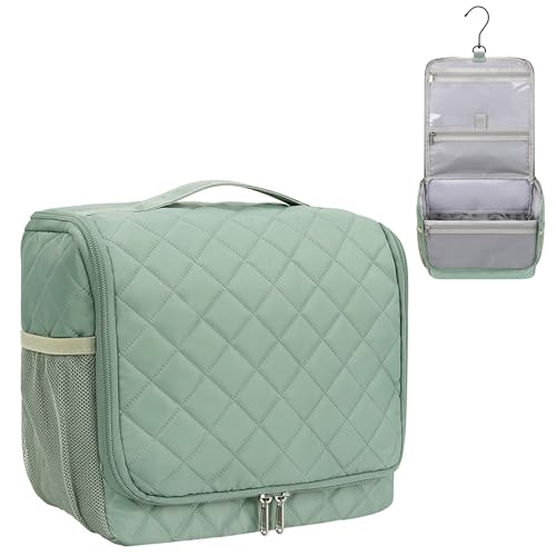 Relavel Toiletry Bag for Men, Hanging Travel Makeup Bag for Women, Waterproof Large Cosmetic Organizer Multiple Compartments for Accessories, Full Sized Toiletries Dopp Kit Shaving Bag (Green, Medium)