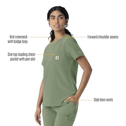 Carhartt Force Cross-Flex Women's Crew Neck Scrub Top, Green Slate, L - image 4