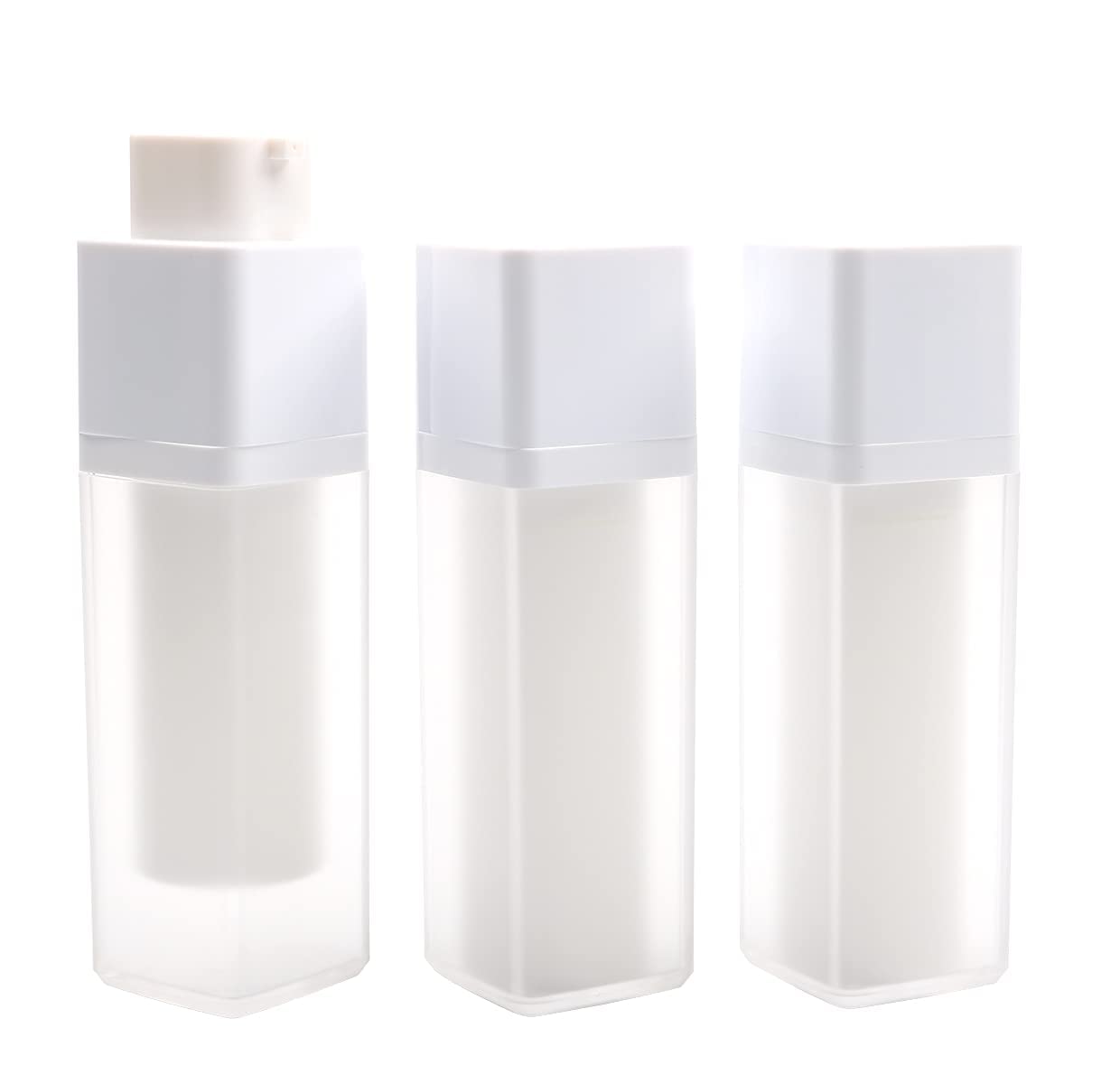 MAKINGTEC Airless Lotion Bottle, Mini Scrub Lotion Dispensing Bottle Refillable with Rotary Pump Head, 30ml Cosmetic Small Jar for Shampoo Face Cream Foundation Liquid Storage (3 Pcs) - White