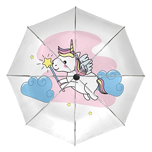 Parapluie automatique licorne Vnurnrn pliant et coupe-vent pour femmes