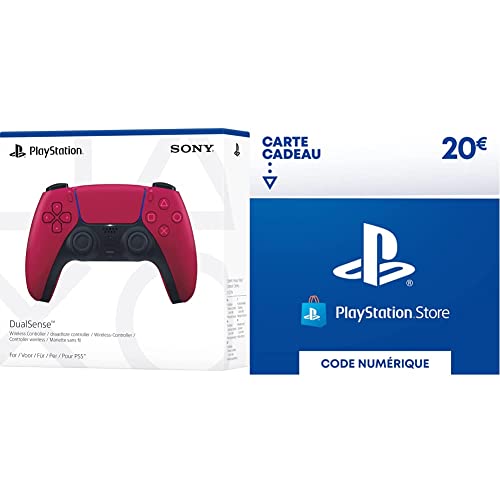 Manette sans Fil DualSense Rouge + Carte Cadeau PSN (PlayStation Store) | 20 EUR | Compte français | Code de téléchargement (PS5/PS4/PS3)