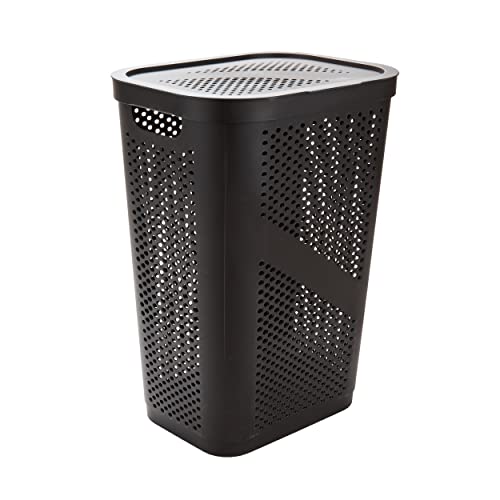 Mind Reader Slim Laundry Hamper with Lid, 60L Clothes Basket, Ventilated Plastic, Brown by Mind Reader - Image 6