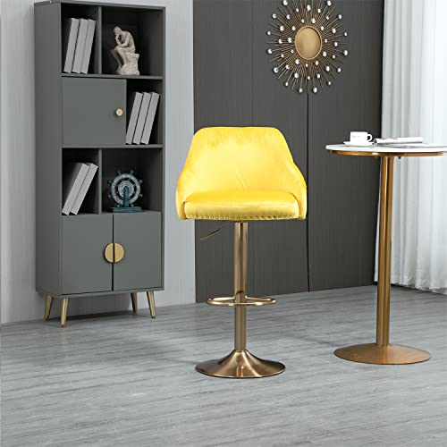 I-Pook Swivel Bar Stools, Velvet Upholstered Counter Height Stool Chairs With Metal Base And Footrest Modern Adjustable Dining Chairs With Curved Back Leisure Bar Chairs For Living Room Pub, Mustard #TOP30