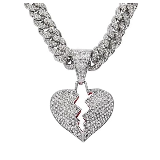 HUYHOAT Men Women Hip Hop Iced Out Bling Bling Heart Pendant Necklace with 13mm Miami Cuban Chain HipHop Necklaces Fashion Charm Jewelry 24INCH (Silver B)