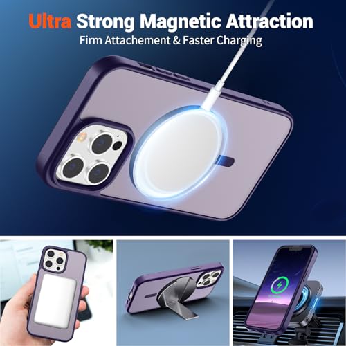 Image of SUPFINE Magnetic for iPhone 13 Pro Case (Compatible with MagSafe) (Military Grade Drop Protection) Translucent Matte Shockproof with Anti-Fingerprint Phone Case,Dark Purple