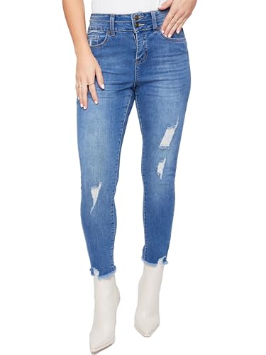 Women's WannaBettaButt 2-Button Fray Hem Ankle Jean
