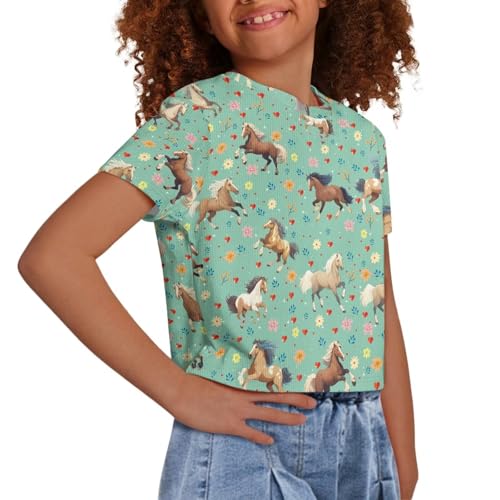 Image of Girls Crop Tees Crew Neck Casual Short Sleeve T Shirts Kids Loose Soft Comfortable Tees Blouses Shirt for Little Girl