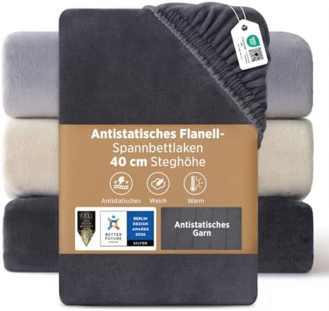 Bedsure Flanell Spannbettlaken 180x200cm Winter - Steghöhe 40 cm, Anthrazit | 220GSM Spannbetttücher für Boxspringbett & hohe Matratzen, Antistatisch, Bettlaken mit Gummizug, Extra