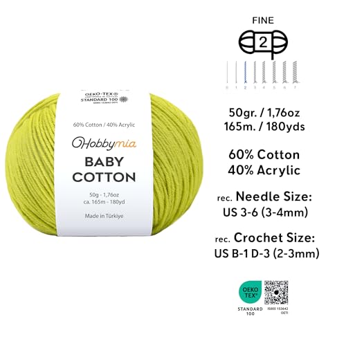 Image of Baby Cotton Blend Yarn - Soft Sport Weight Yarn for Crochet & Amigurumi - 50g /180yds - 60% Cotton 40% Acrylic - Ideal for Baby & Knitting Proj.(Wattle, 1 Ball)