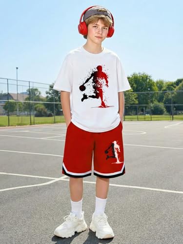 Image of Summer Clothes for Boys 2 Pcs, Letter Print Tops and Shorts Sports Casual Outfit Set for Kids