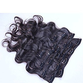 Hair Clip In Human Hair Extensions Body Wave Virgin Brazilian Human Hair Clip Ins 8 Pcs Natural Black Color Full Head Set Clip In Hair 12inch 16inch (12inch 8pcs)