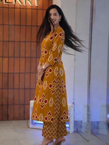 Image of ANNI Designer Co Ord Set for Women Viscose Printed | Straight Kurta Palazzo Set for Woman | V Neck 3 /4 Sleeve Ethnic Dress Stylish Coord Outfit Trendy Womens Clothing