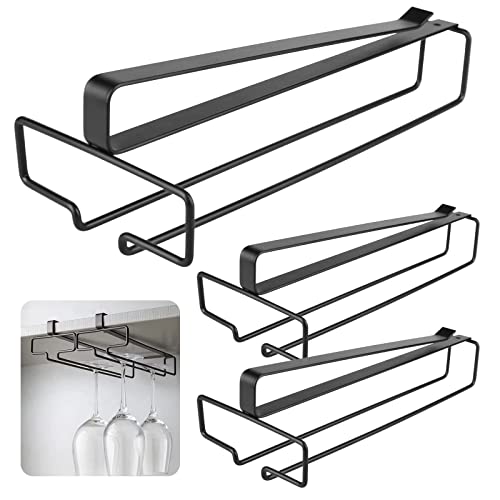 YOYIAG Soporte para copas de vino para colgar, 3 unidades, color negro, soporte para copas de vino, soporte para cristal, estante para bar, soporte para vasos, estante cocina, estante almacenamiento Cover
