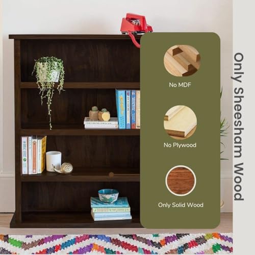 Image of ANGEL FURNITURE Solid Sheesham Wood Storage Bookshelf Medium Size, Walnut Finish, 80x23x100CM
