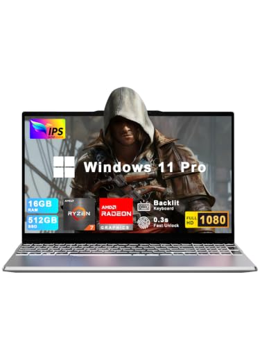 Image of XNQ Gaming Laptop 2026, AMD Ryzen 7, 15.6inch Laptop Computer, 8C /16T, Up to 4.1GHz, 20GB RAM 512GB SSD, Radeon Vega 10 Graphics, Win 11 pro, Up to 2TB, IPS 1080p FHD, 6000mAh, WiFi 5, Backlit,