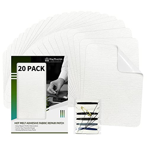 Image of KING MOUNTAIN Iron-on Repair Patch 20 Pcs Pack,100% Cotton Iron-on Repair Patch,3 inch x4-1 /4 with Back Glue Fabric Repair Kit,Repair Denim, Clothes and Fabric (White1.0