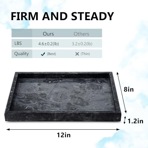 Image of Real Natural Marble Tray for Bathroom, Vanity, Kitchen and Desktop, Rectangle Genuine Marble Stone Tray for Jewelry, Cosmetics, Candles, Lotion, Perfume and Home Decor Black
