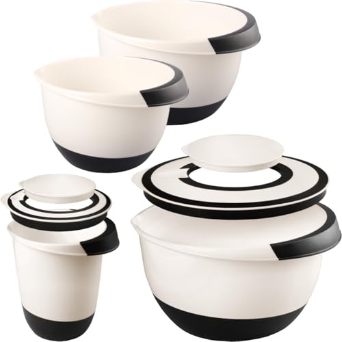 Stimo XXL SET 4x Rührschüsseln mit Stoppboden antirutsch aus Kunststoff spülmaschinenfest Back - Schüssel mit Deckel (SET 1,5L + 5L + 2L + 3,5L (4er))