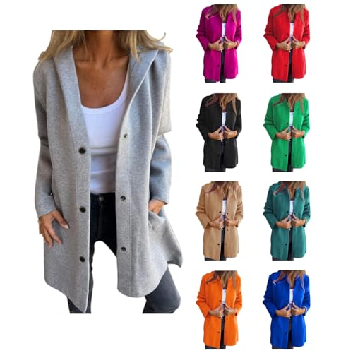 Womens Jackets Casual Single Breasted Hooded Jacket Lapel Neck Long Sleeve Solid Color Trench Coat for Women 2025
