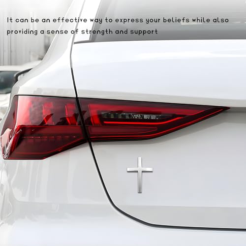 Image of 2 PCS Metal Christian Cross Emblem Stickers, 2.5 inchx1.8 inch Alloy 3D Car Cross Sticker Badge, Self-Adhesive Emblem Decal Decoration for Auto Trunk Tailgate Fenders, Car Exterior Decal (Silver)