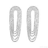 Pendientes colgantes de diamantes de imitación para mujer, aretes colgantes de plata brillante para niñas, aretes largos de araña con borla, aretes ligeros de circonita cúbica (KE001S-W), Medio, Cobre