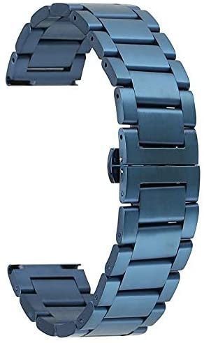 Bracelet de montre acier inoxydable bleu 20mm 22mm boucle papillon bouton poussoir