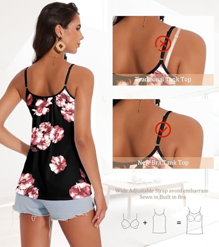 Image of Camisoles for Women with Built in Bra Adjustable Strap Tank Tops Cami Sleeveless Summer Tops for Workout Sleeping Traveling