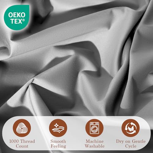 Image of 100% Egyptian Cotton Sheet Set 4 Pcs Queen Size Sheets 1000 Thread Count Breathable Soft Bedding Set Fitted Sheet with 16 inch Deep Pocket (Queen, Gray)