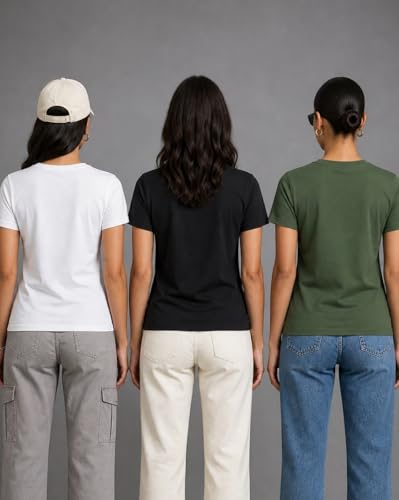 Image of Nobero Women's Graphic Printed Regular Fit Cotton T-Shirt | Casual Tees for Women (Pack of 3)