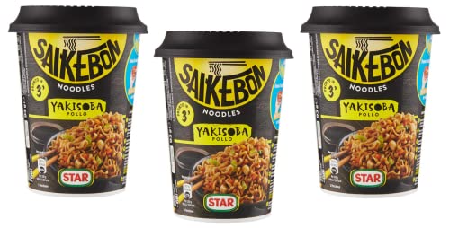 3 x Star Saikebon Noodles Yakisoba Pollo Plato Japonés compuesto por pasta, pollo y verduras 93 g