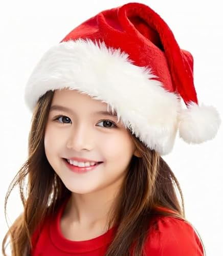 BSVI Christmas Hat, Santa Hat for Adult/Kids/Baby Red Velvet Double Extra Thicken Unisex Xmas Hats for New Year Holiday Party