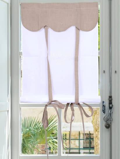 Rideau Enrouleur En Lin Brodé 60x120 Cm - Voilage Fin Style Versailles Pour Cuisine, Salle De Bain Ou Salon