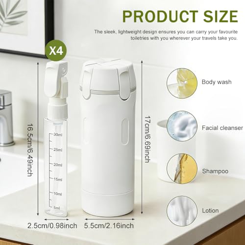 Image of MAYCREATE 4-in-1 Travel Bottles for Toiletries Dispenser Storage Organizer, Clear 30ml PET Pump Leak Proof Toiletry Bottles Refillable Containers for Shampoo Lotion Soap & Travel Essentials
