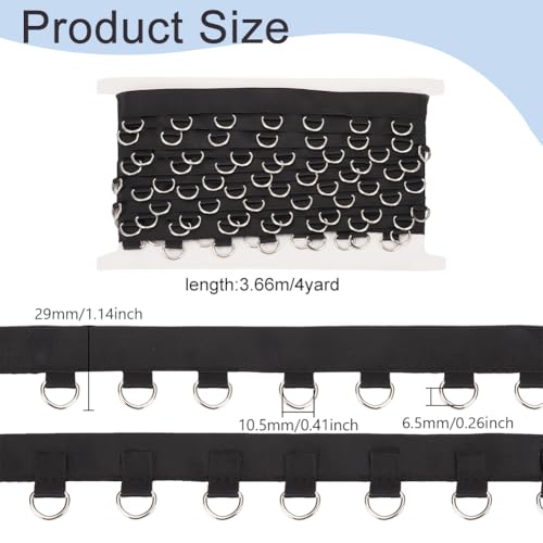 BENECREAT 3.65m Black Grommet Trim with D Rings(6.5x10.5mm), 2.9cm Wide Polyester Grommet Eyelet Twill Tape Trim - Image 2