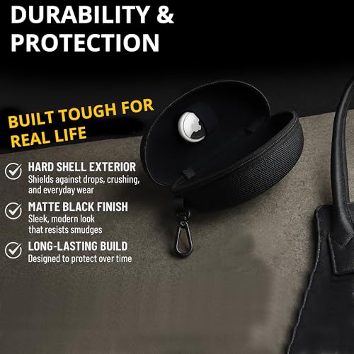 Image of Sunglasses Case Hard Shell | Glasses Cover with Zipper and Clip | Lightweight, Scratch Resistant Glass Case | Trackable, Hidden and Secure Air Tag Holder Glass Case - Black