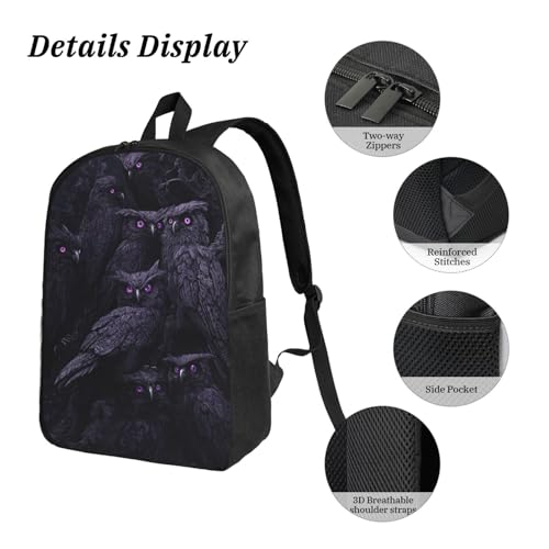 Gothic Owl Backpacks 3 Pcs Minimalist Backpack for Men and Women with Fun Graphic Cartoon Print for Travel Work4
