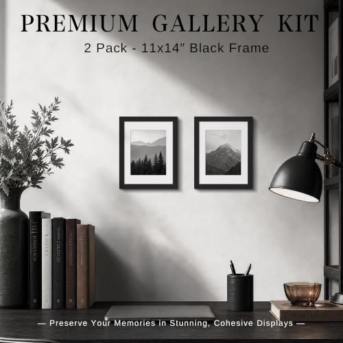 Image of VCK 11x14 Picture Frame with Real Glass, Black Wood, 8x10 Mat, 2 Pack