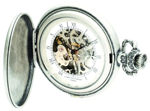 Image of Charles-Hubert, Paris 3921 Classic Collection Antique Silver Plated Brass Mechanical Pocket Watch