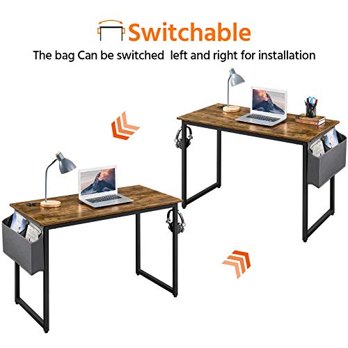 Yaheetech 47 Inch Computer Desk With Storage Bag & Headphone Hook, Home Office Writing Desk For Small Space, Industrial Desk Simple Work Desk Small Home Desk Workstation, Rustic Brown #TOP4